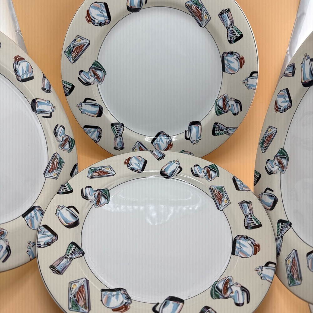 FITZ AND FLOYD Americana omnibus “50s kitchen” set of 4 dinner plates